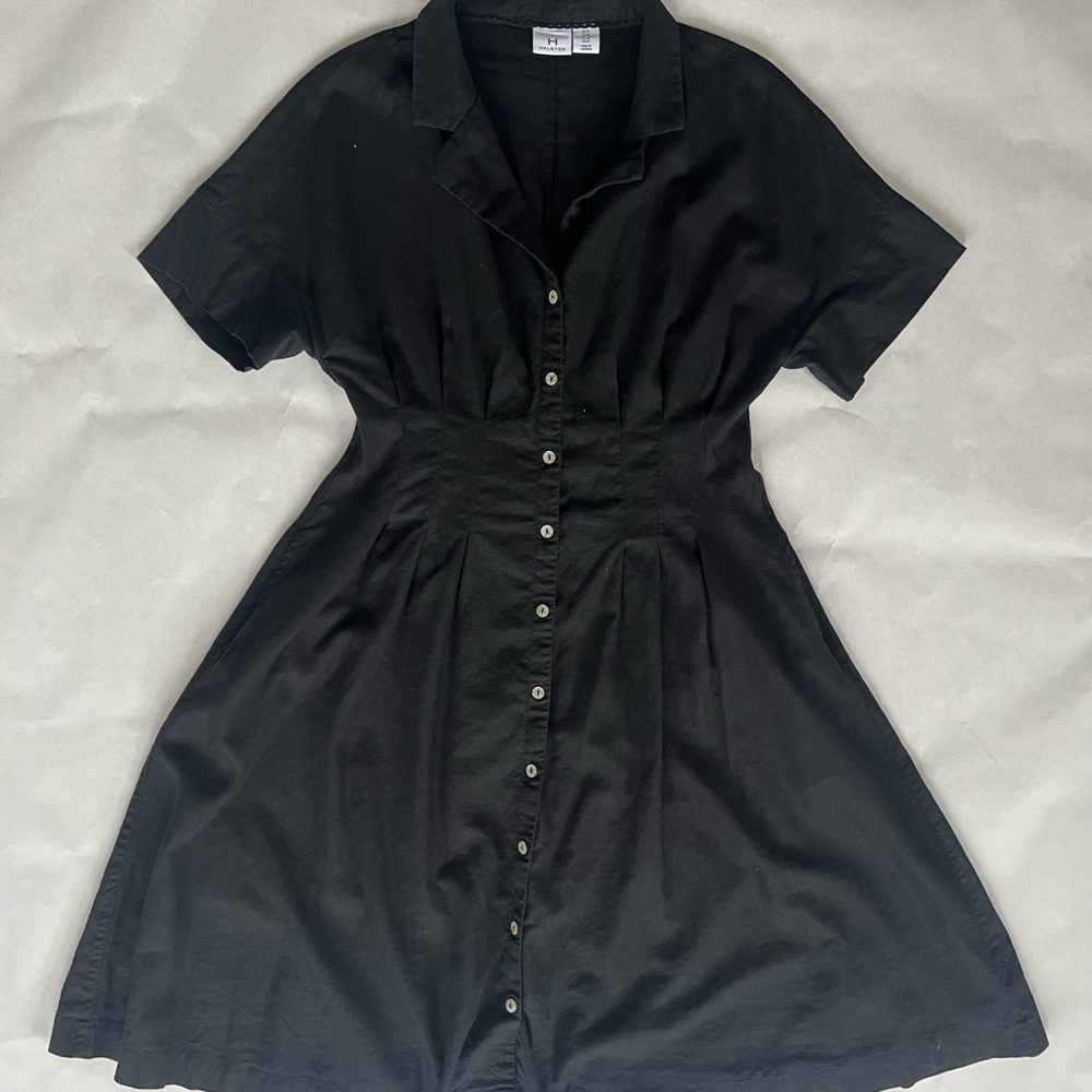 Halston Black Linen Blend Shirt Dress Women’s Size 10 to 12